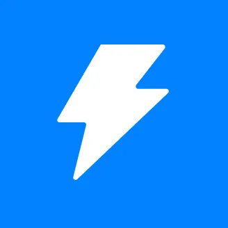 A white lightning bolt symbol is centered on a solid blue background. The bolt is angled slightly to the right.