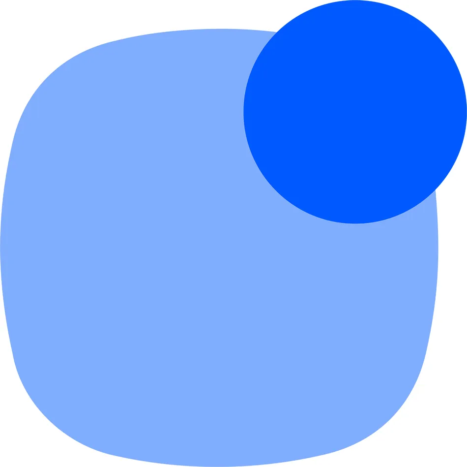 An abstract image featuring a light blue, rounded rectangular shape with a large, darker blue circle overlapping its top right corner. The background is black, emphasizing the geometric forms.