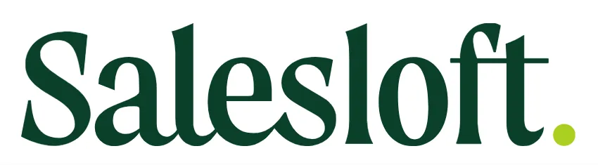The image shows the Salesloft logo. The word Salesloft is written in a dark green, stylized font, followed by a lighter green dot.