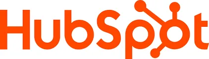 The HubSpot logo features the word 'HubSpot' in orange text on a white background. The 'o' in 'Spot' is replaced by an icon of a circle with three lines extending outwards, each ending in a smaller circle, resembling a spoked wheel or network.
