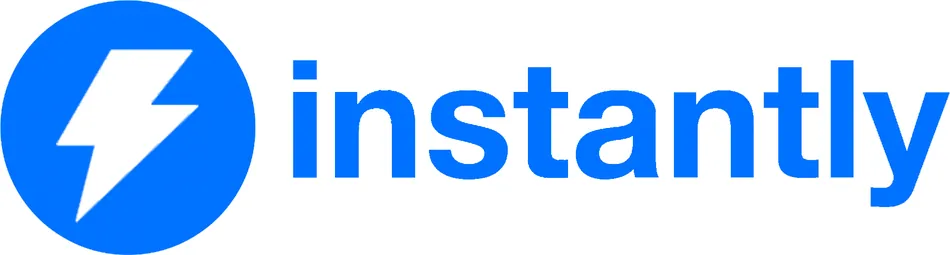 The Instantly logo features a blue circle with a white lightning bolt inside on the left, followed by the word 'instantly' in blue lowercase letters.