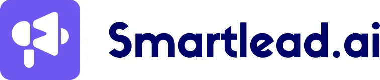 A logo for Smartlead.ai. On the left is a white megaphone icon on a purple square with rounded corners. To the right, the word Smartlead.ai is written in dark blue text.