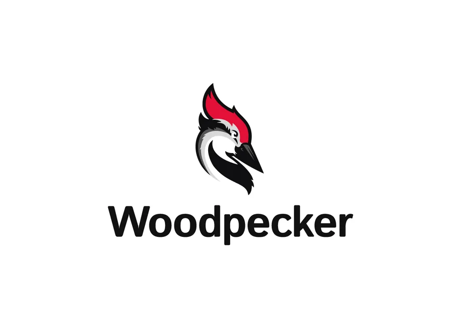 A logo featuring a stylized woodpecker head in red, black, and white, with the word 'Woodpecker' written in black text below it, all on a white background.