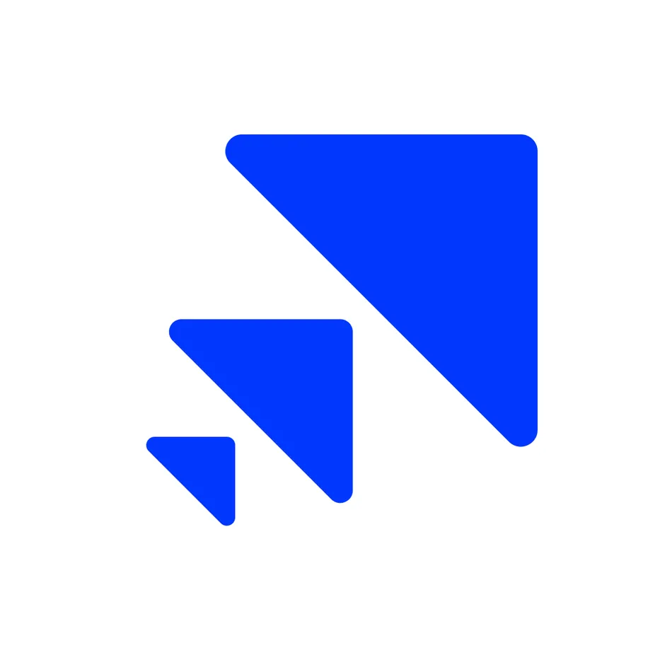 A logo featuring three blue triangles of increasing size, angled upwards to the right, against a white background. The triangles have rounded corners.