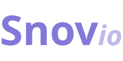 The Snovio logo features the word Snovio in a purple, sans-serif font on a black background. The 'i' has a circular dot above it.