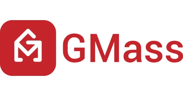 The GMass logo features a red square with rounded corners containing a white stylized envelope design. To the right, the word GMass is written in red, with a capital G and M, and lowercase a and ss.