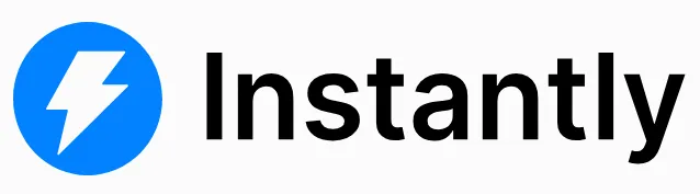 The logo for Instantly features a white lightning bolt inside a blue circle on the left, followed by the word Instantly in black text on a white background.