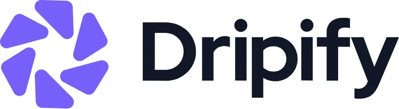 The Dripify logo features a purple abstract design on the left, resembling a stylized six-petal flower or aperture, next to the word Dripify in dark blue text.