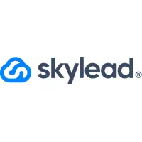 The Skylead logo features a blue cloud-like graphic on the left, resembling a stylized letter S. To the right, the word skylead is written in dark gray, with a small registered trademark symbol appearing next to the d.