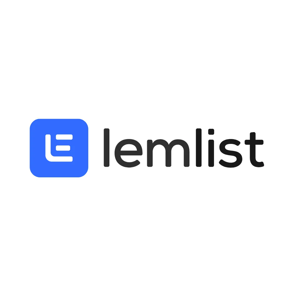 The lemlist logo featuring a blue square icon with a white stylized 'E' to the left of the word lemlist in a black lowercase sans-serif font.